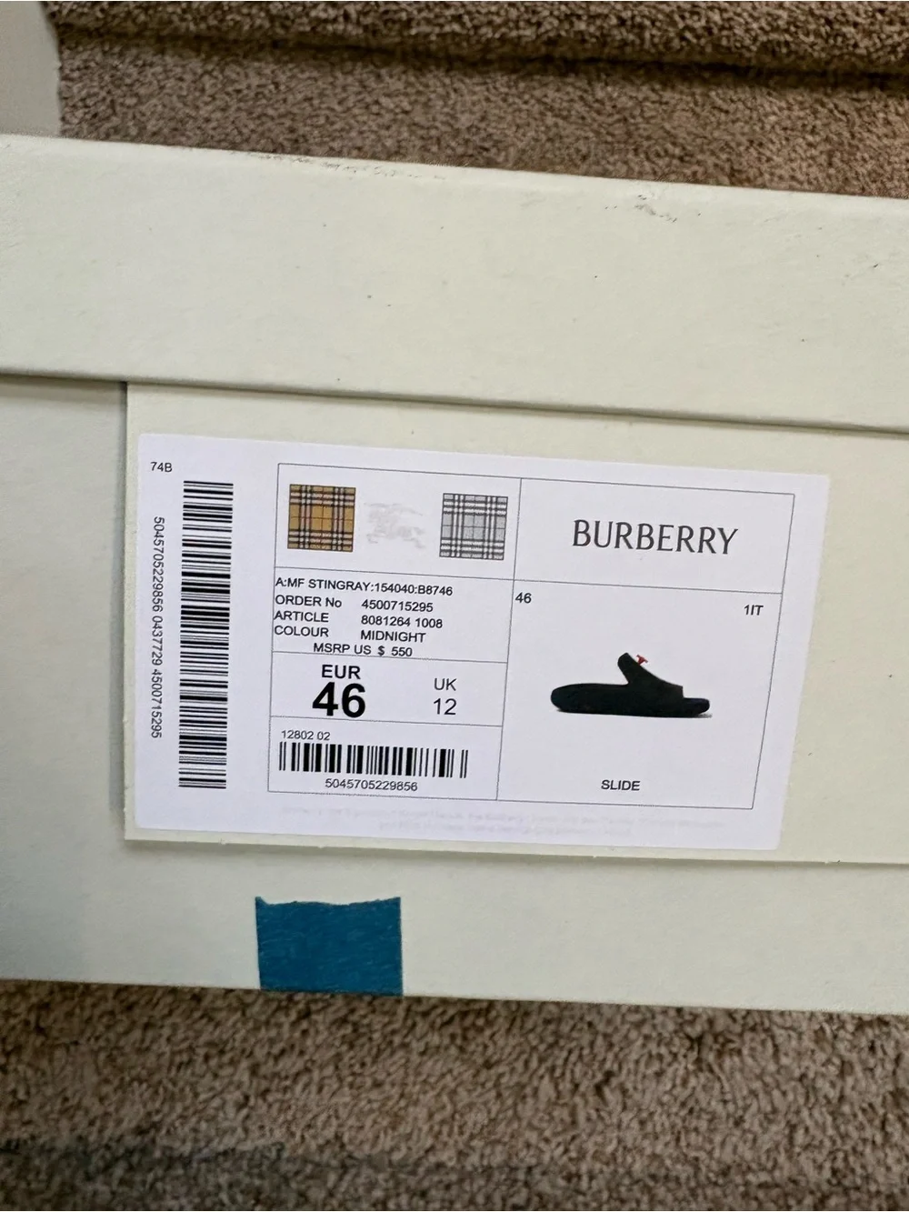 Burberry Men’s Blue Rubber Slides